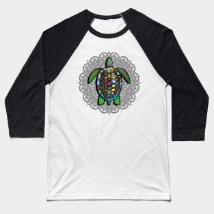 Flower Mandala Hawaiian Graphic Design Sea Turtle Baseball T-Shirt